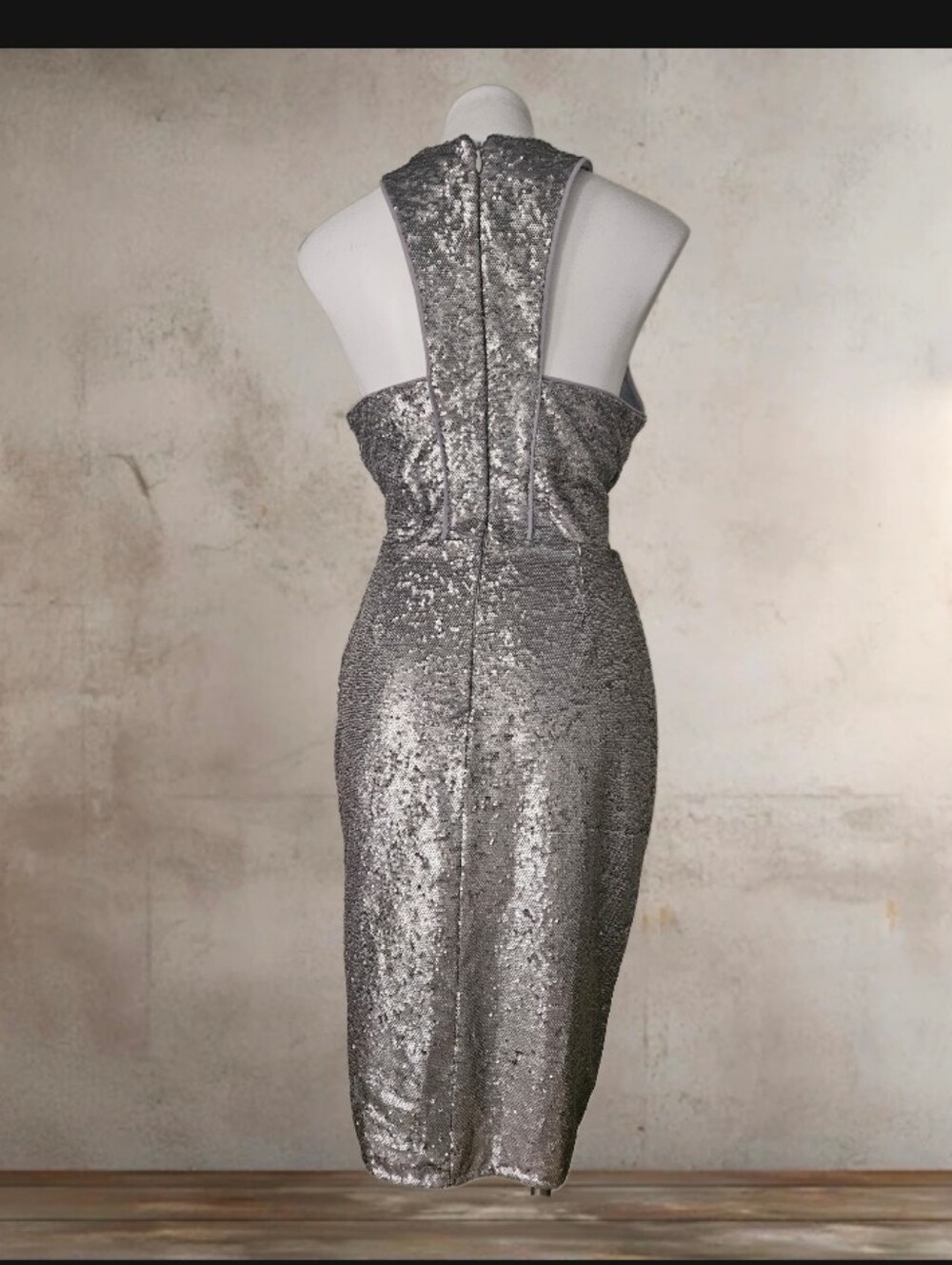 Harlyn Plunge Neck Sequin Formal Dress Matte Silver Size Large - Picture 3 of 6